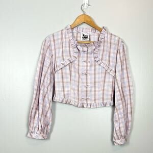 Kina + Tam Plaid Blouse Long Sleeve Front Button Closure Woman’s size XS